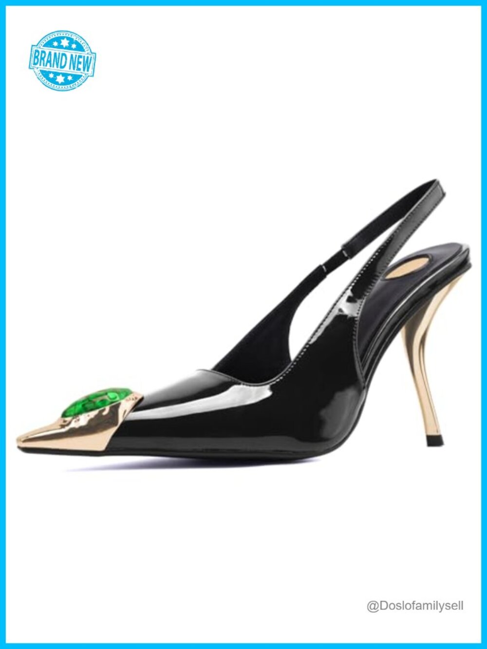 Slingback Heels Gemstone Pointed Toe Patent Stiletto 4-Inch Pumps